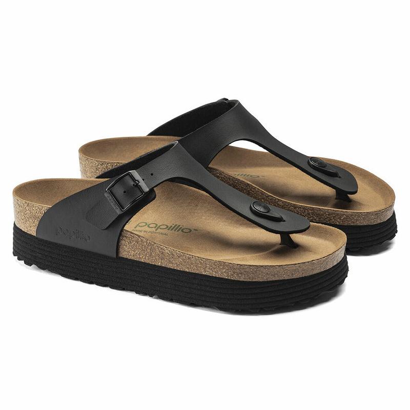 Birkenstock Papillio Platform Vegan Birko Flor Gizeh Dame Sort | DK 442DFM